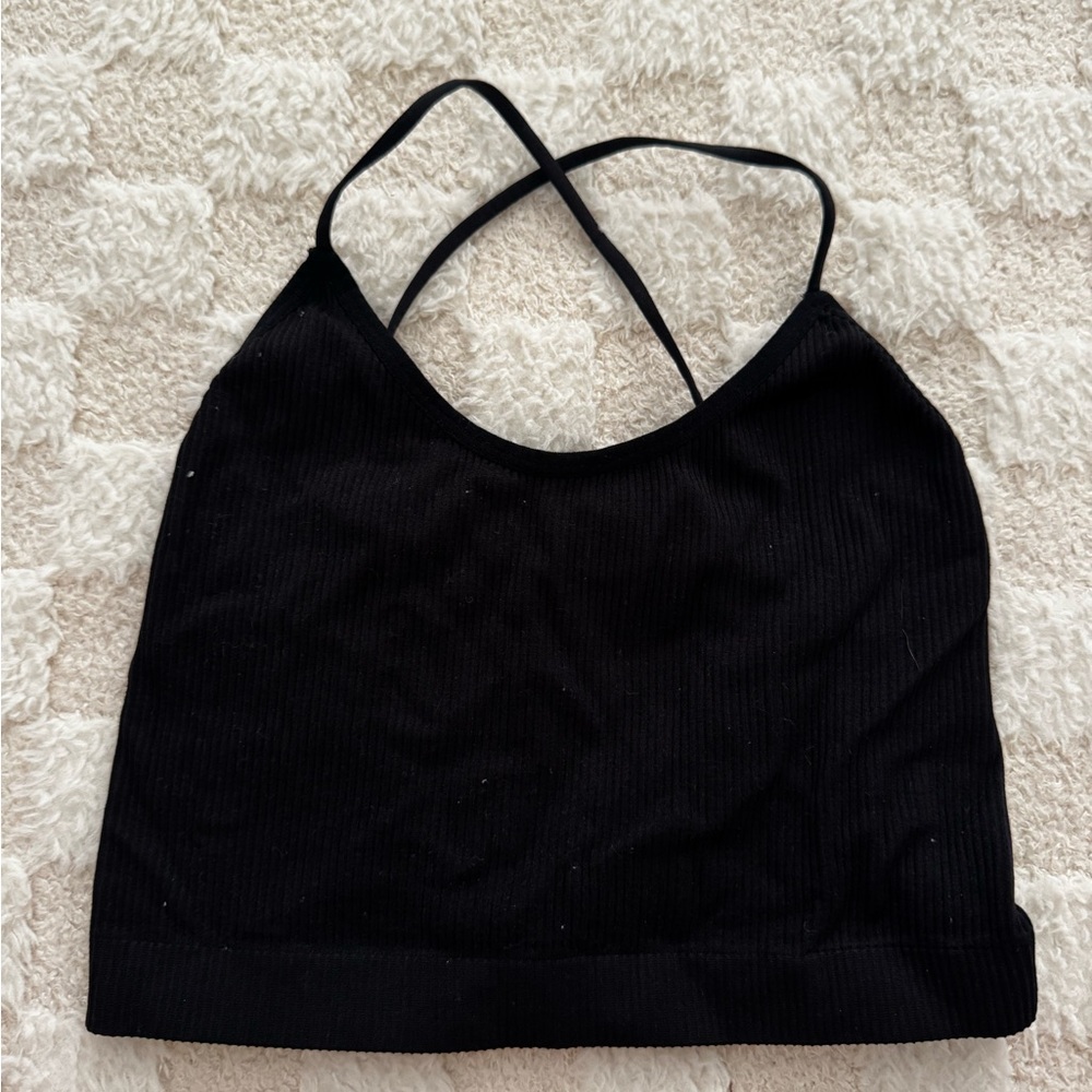 Black Ribbed Crop Top